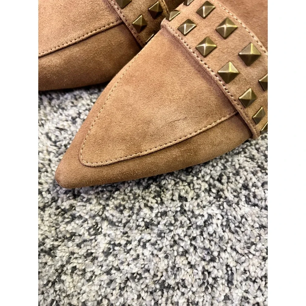 Paolo Suede Studded Pointed Toe‎ Flats Women Tan Size 6